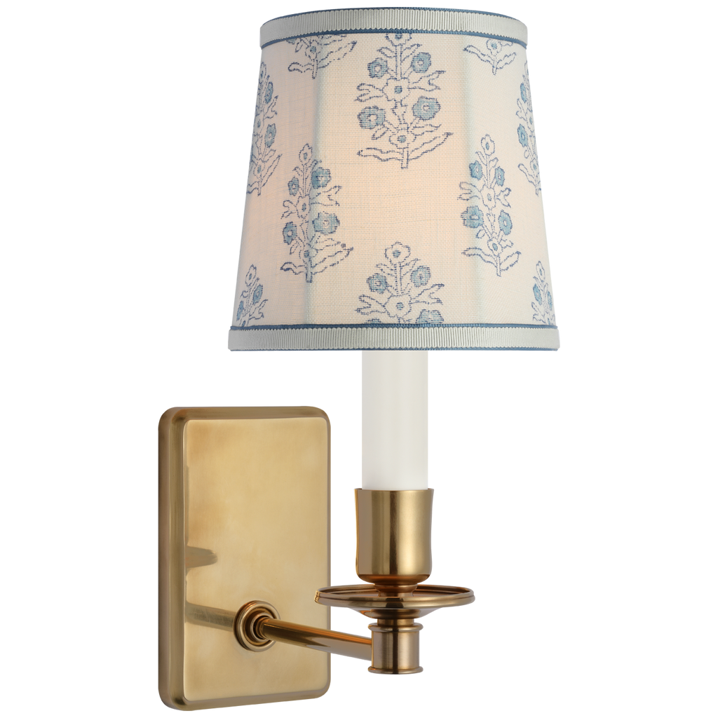 Tara 12" Sconce | Hand-Rubbed Antique Brass | Schumacher Blue Aditi Soft Empire Shade