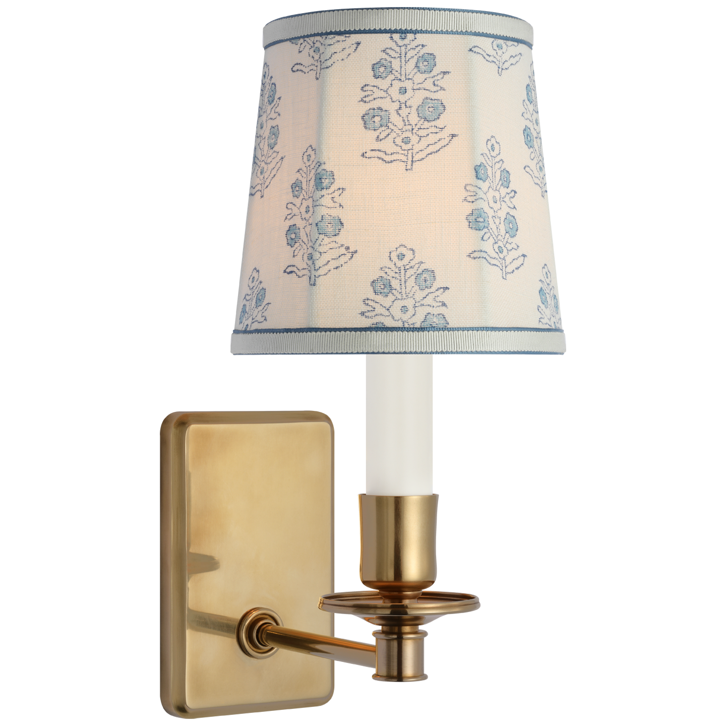 Tara 12" Sconce | Hand-Rubbed Antique Brass | Schumacher Blue Aditi Soft Empire Shade