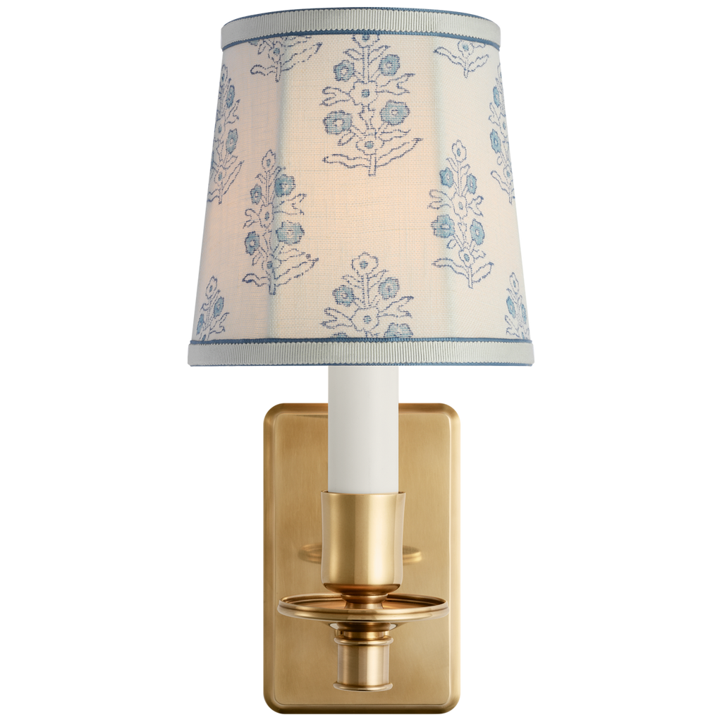 Tara 12" Sconce | Hand-Rubbed Antique Brass | Schumacher Blue Aditi Soft Empire Shade