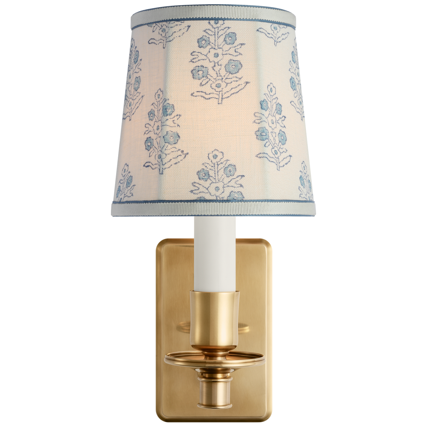 Tara 12" Sconce | Hand-Rubbed Antique Brass | Schumacher Blue Aditi Soft Empire Shade