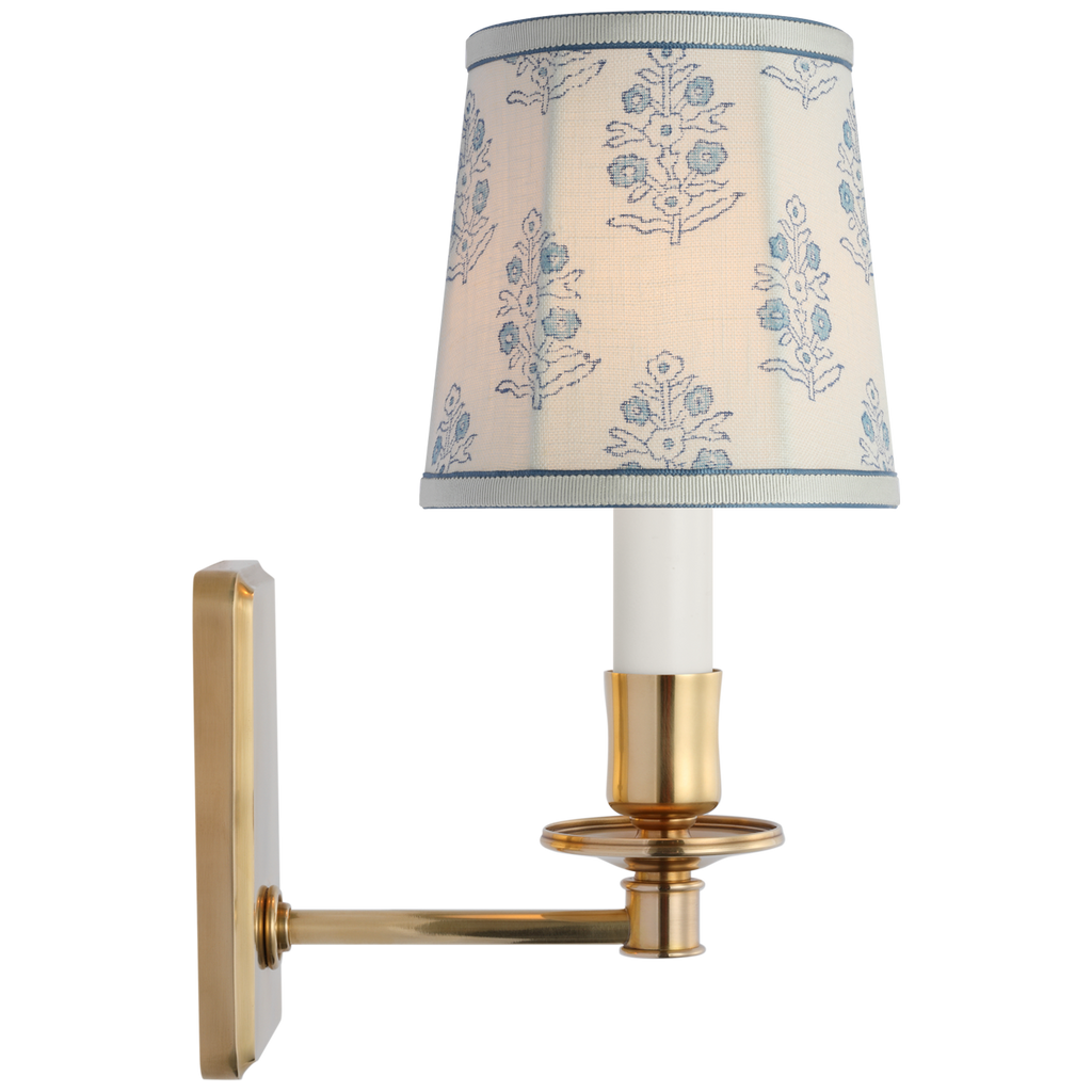 Tara 12" Sconce | Hand-Rubbed Antique Brass | Schumacher Blue Aditi Soft Empire Shade