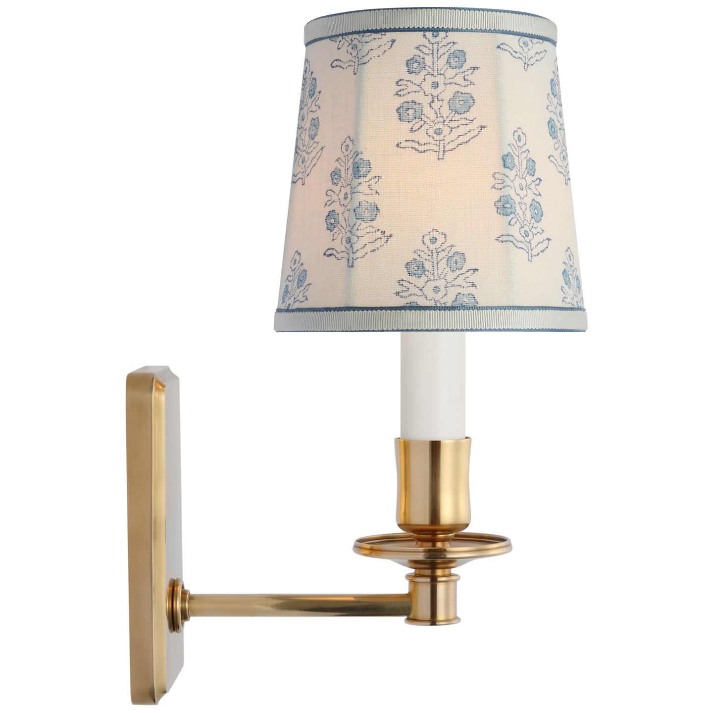Tara 12" Sconce | Hand-Rubbed Antique Brass | Schumacher Blue Aditi Soft Empire Shade