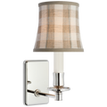 Tara 12" Sconce | Polished Nickel | Schumacher Natural Sidney Check Soft Empire Shade