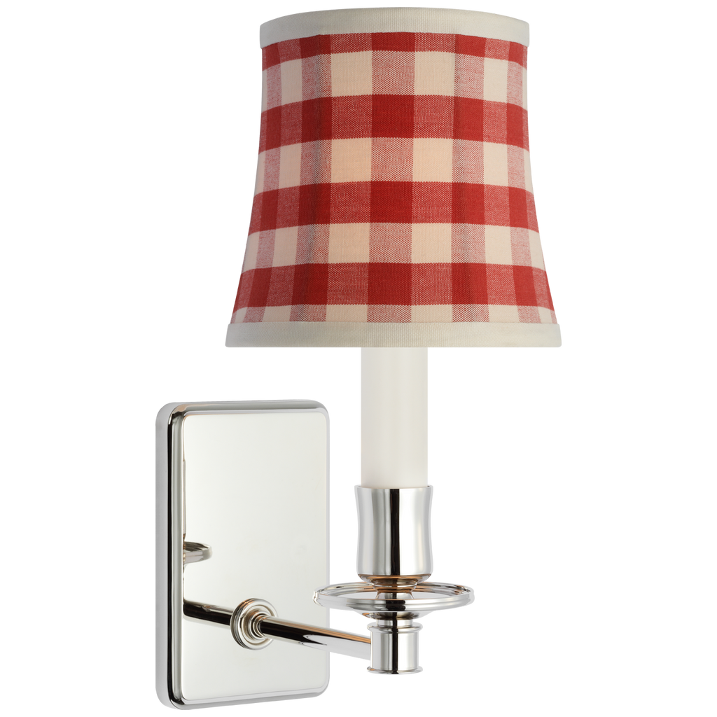 Tara 12" Sconce | Polished Nickel | Schumacher Red Elton Check Soft Empire Shade