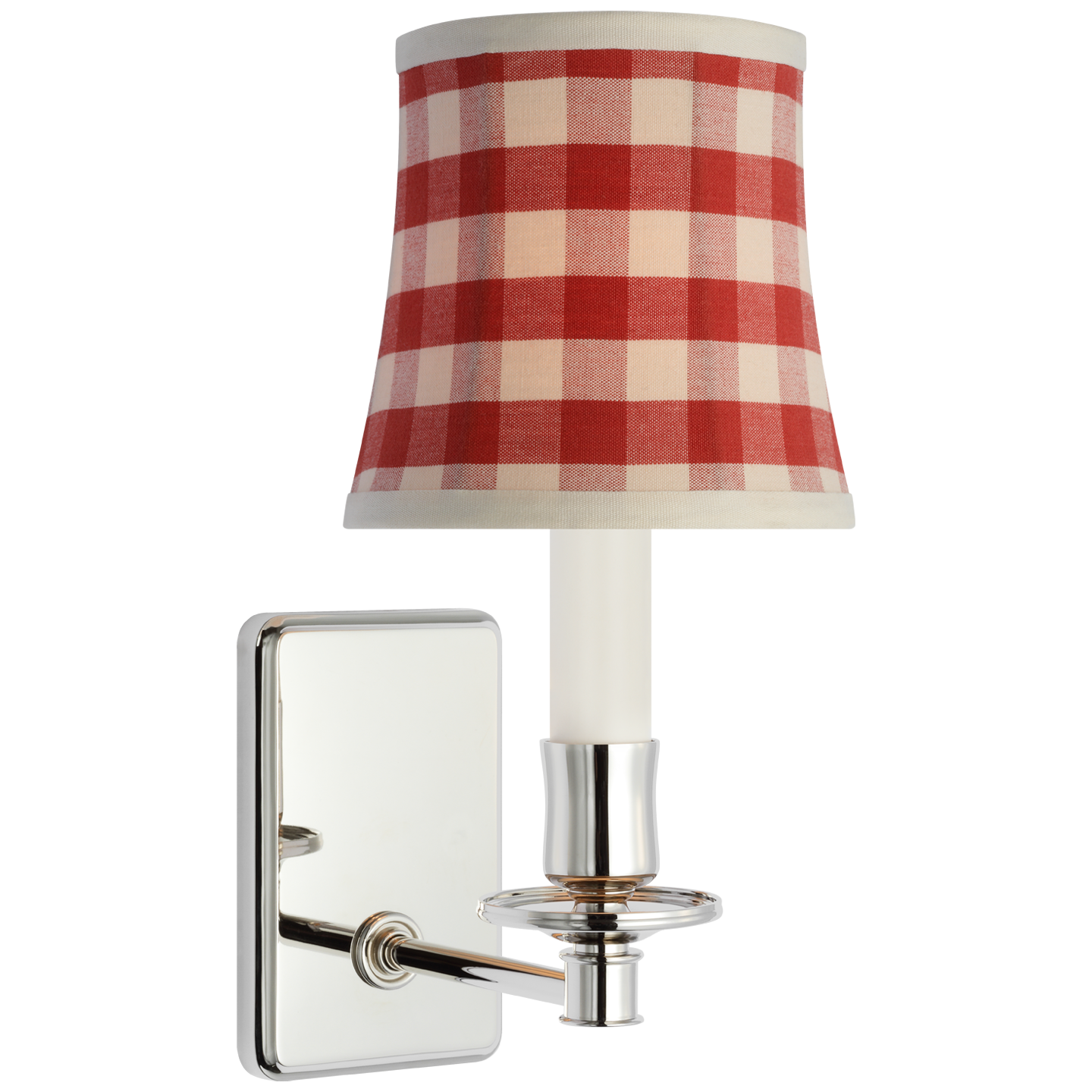 Tara 12" Sconce | Polished Nickel | Schumacher Red Elton Check Soft Empire Shade