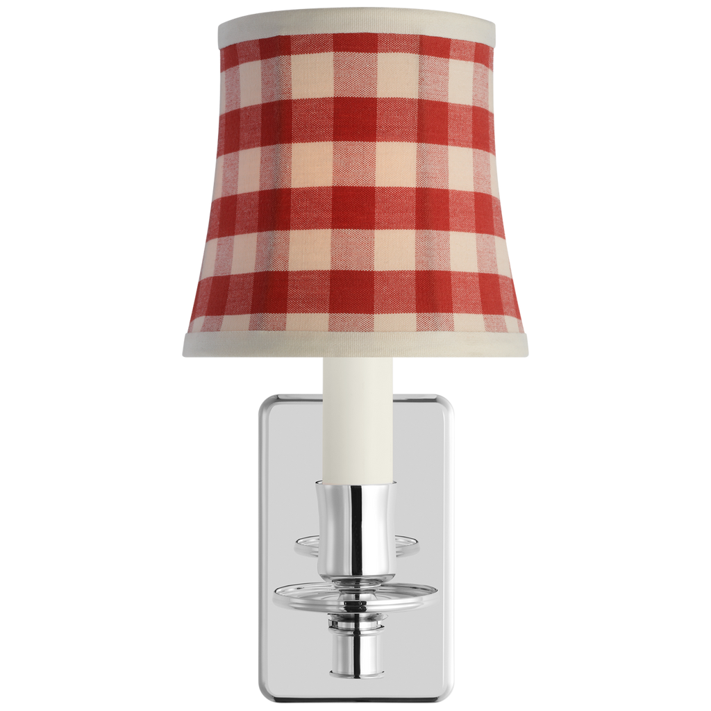 Tara 12" Sconce | Polished Nickel | Schumacher Red Elton Check Soft Empire Shade