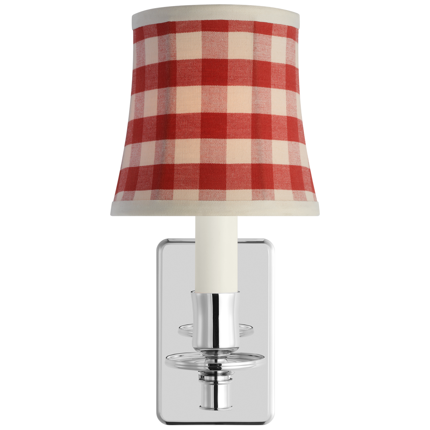 Tara 12" Sconce | Polished Nickel | Schumacher Red Elton Check Soft Empire Shade