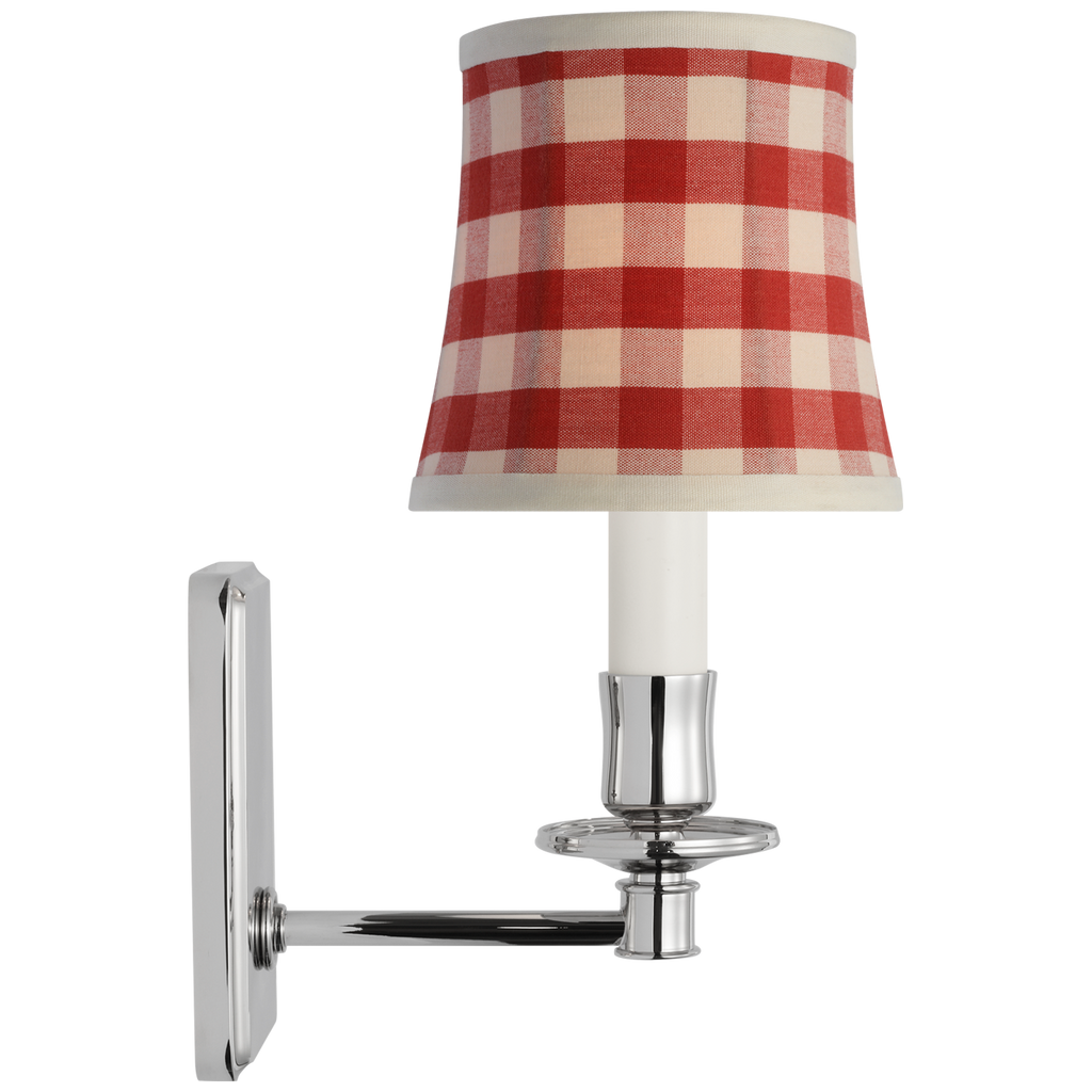 Tara 12" Sconce | Polished Nickel | Schumacher Red Elton Check Soft Empire Shade