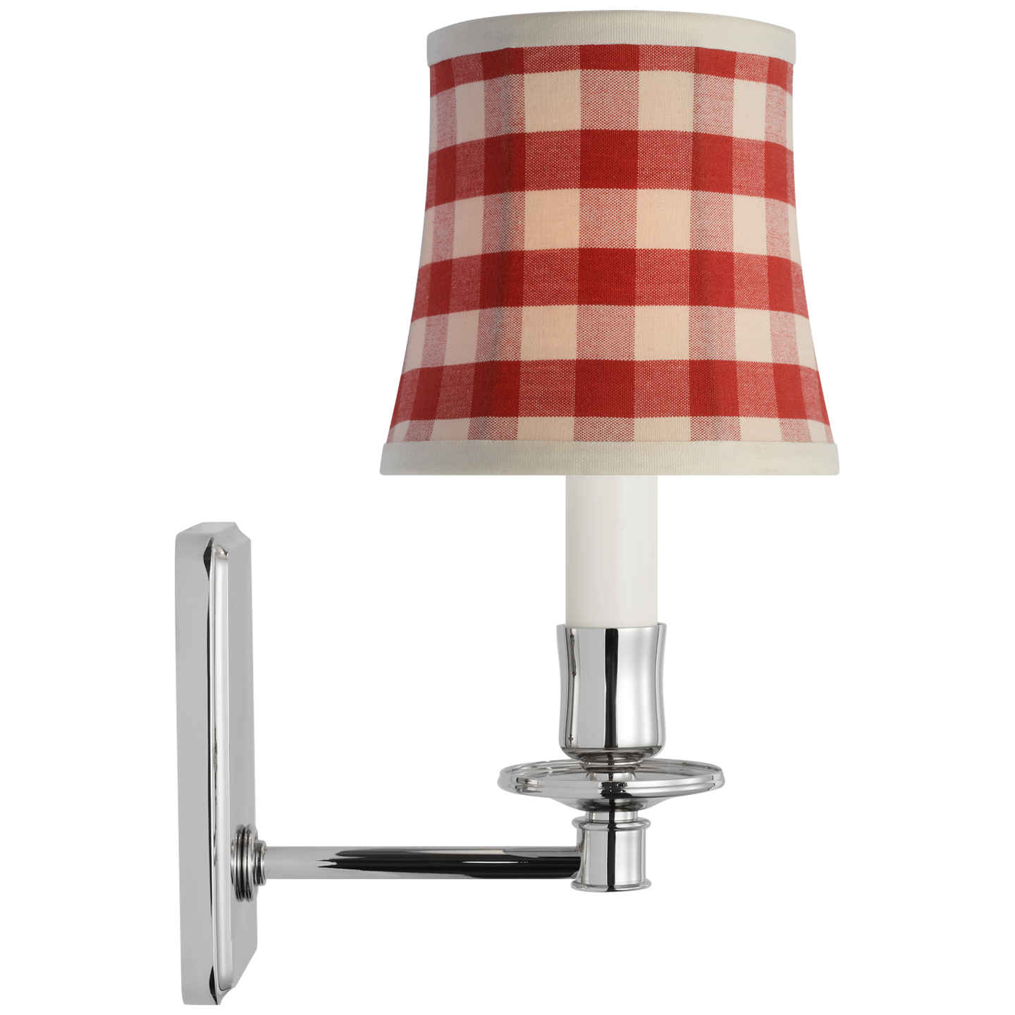 Tara 12" Sconce | Polished Nickel | Schumacher Red Elton Check Soft Empire Shade