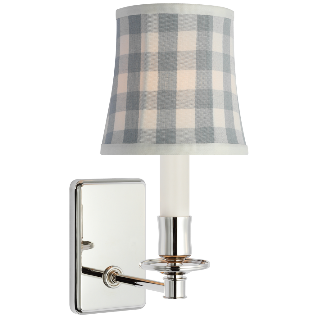 Tara 12" Sconce | Polished Nickel | Schumacher Sky Elton Check Soft Empire Shade