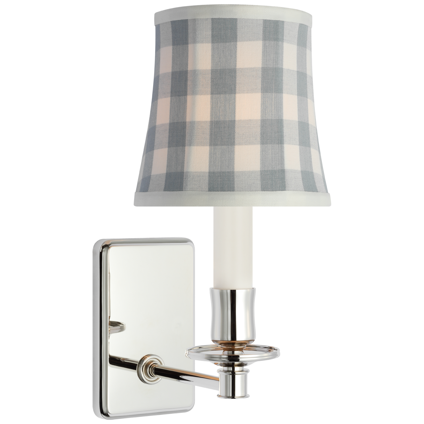 Tara 12" Sconce | Polished Nickel | Schumacher Sky Elton Check Soft Empire Shade