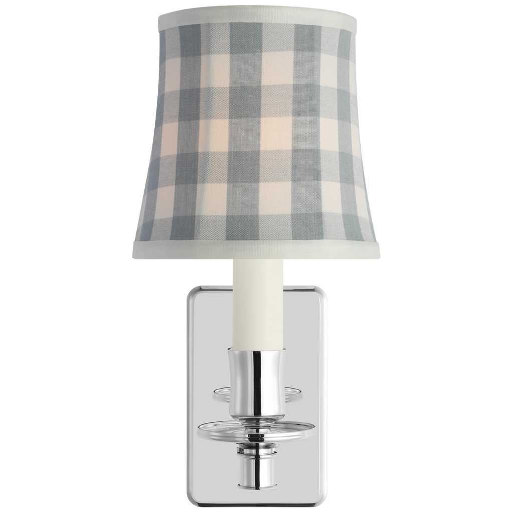 Tara 12" Sconce | Polished Nickel | Schumacher Sky Elton Check Soft Empire Shade