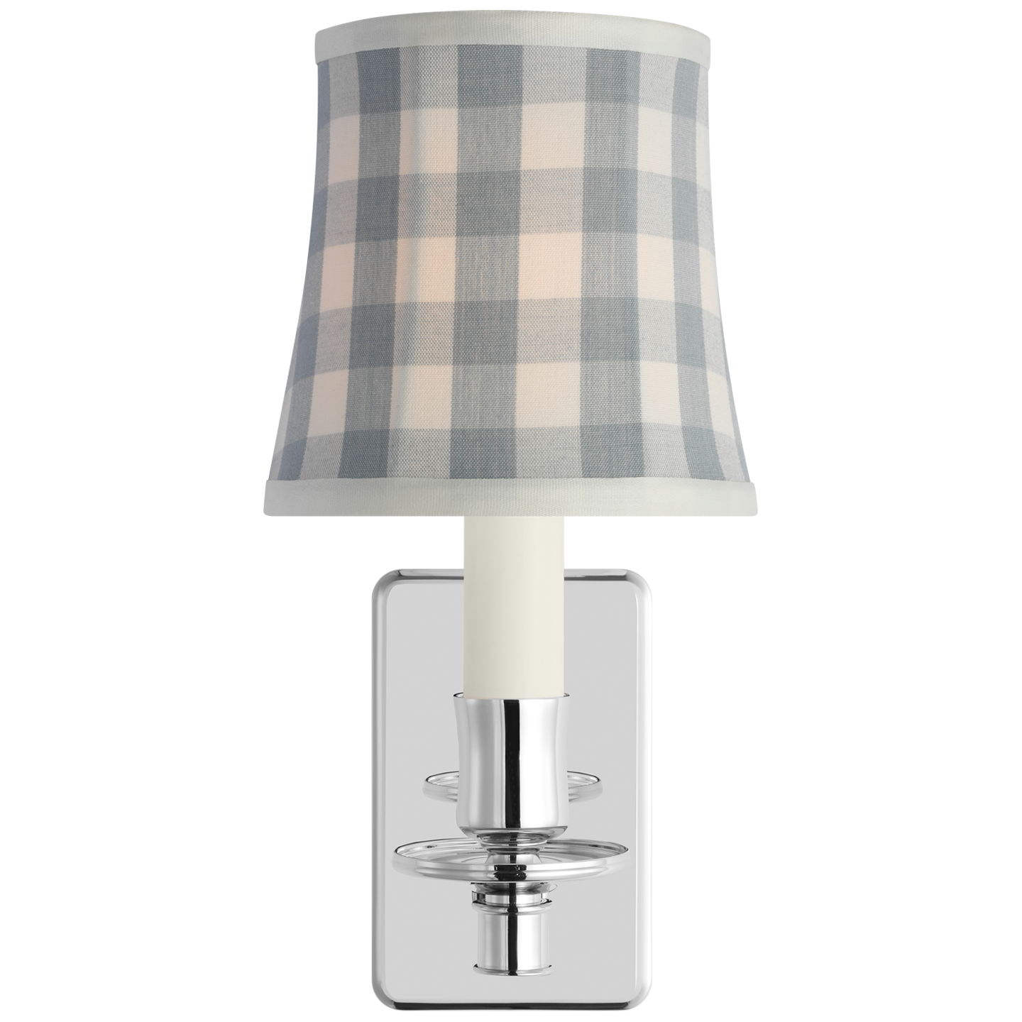 Tara 12" Sconce | Polished Nickel | Schumacher Sky Elton Check Soft Empire Shade