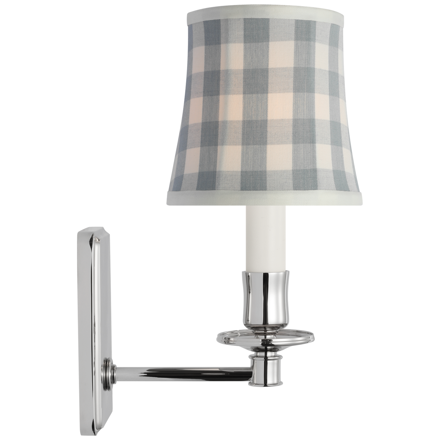 Tara 12" Sconce | Polished Nickel | Schumacher Sky Elton Check Soft Empire Shade