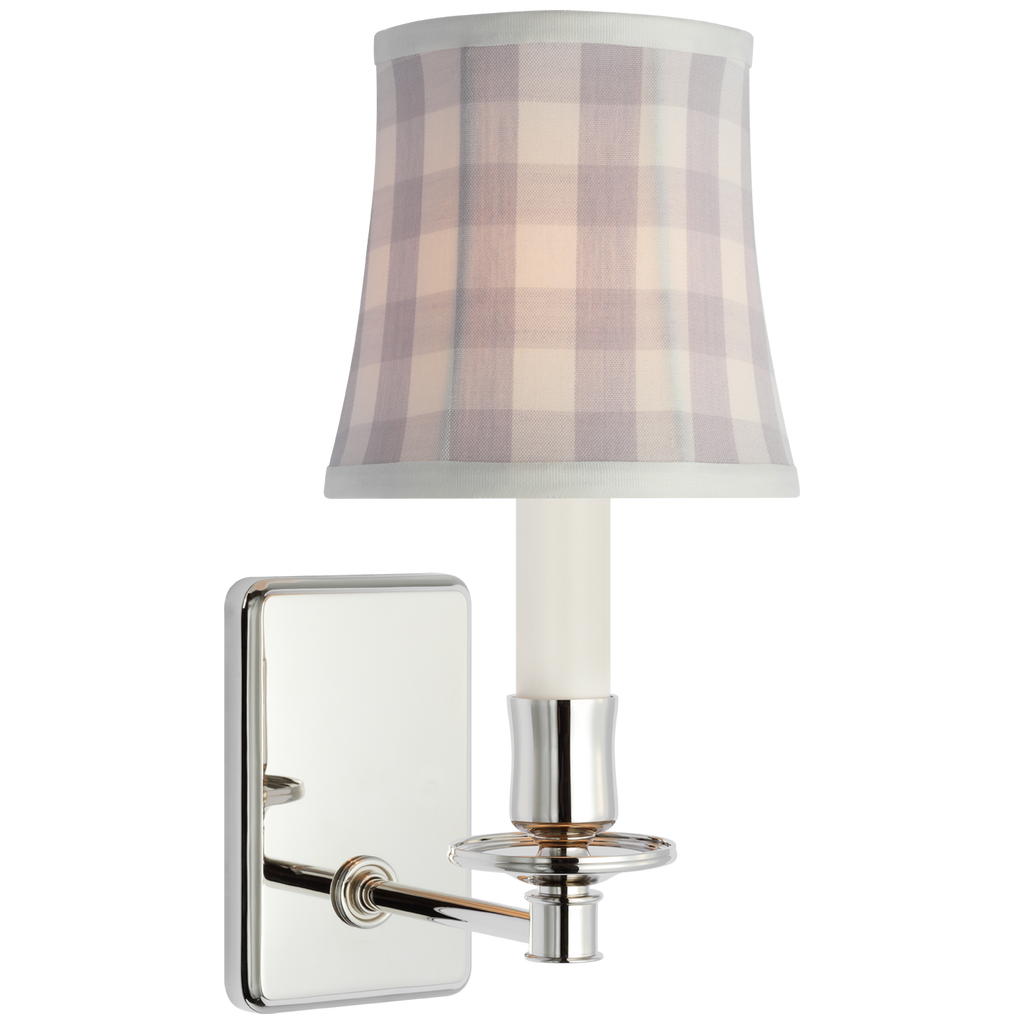 Tara 12" Sconce | Polished Nickel | Schumacher Lilac Elton Check Soft Empire Shade