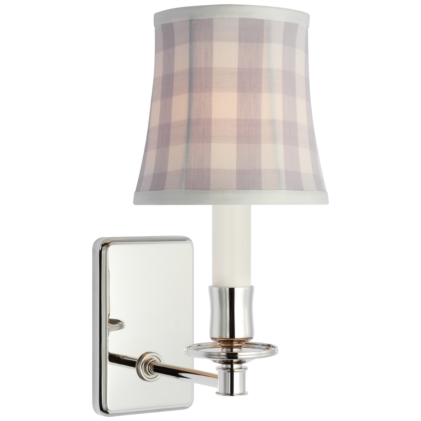 Tara 12" Sconce | Polished Nickel | Schumacher Lilac Elton Check Soft Empire Shade