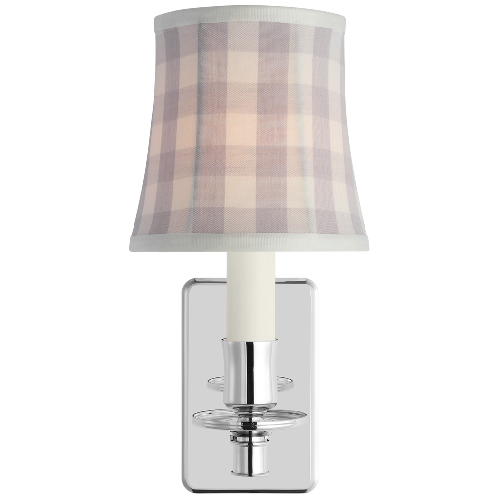 Tara 12" Sconce | Polished Nickel | Schumacher Lilac Elton Check Soft Empire Shade