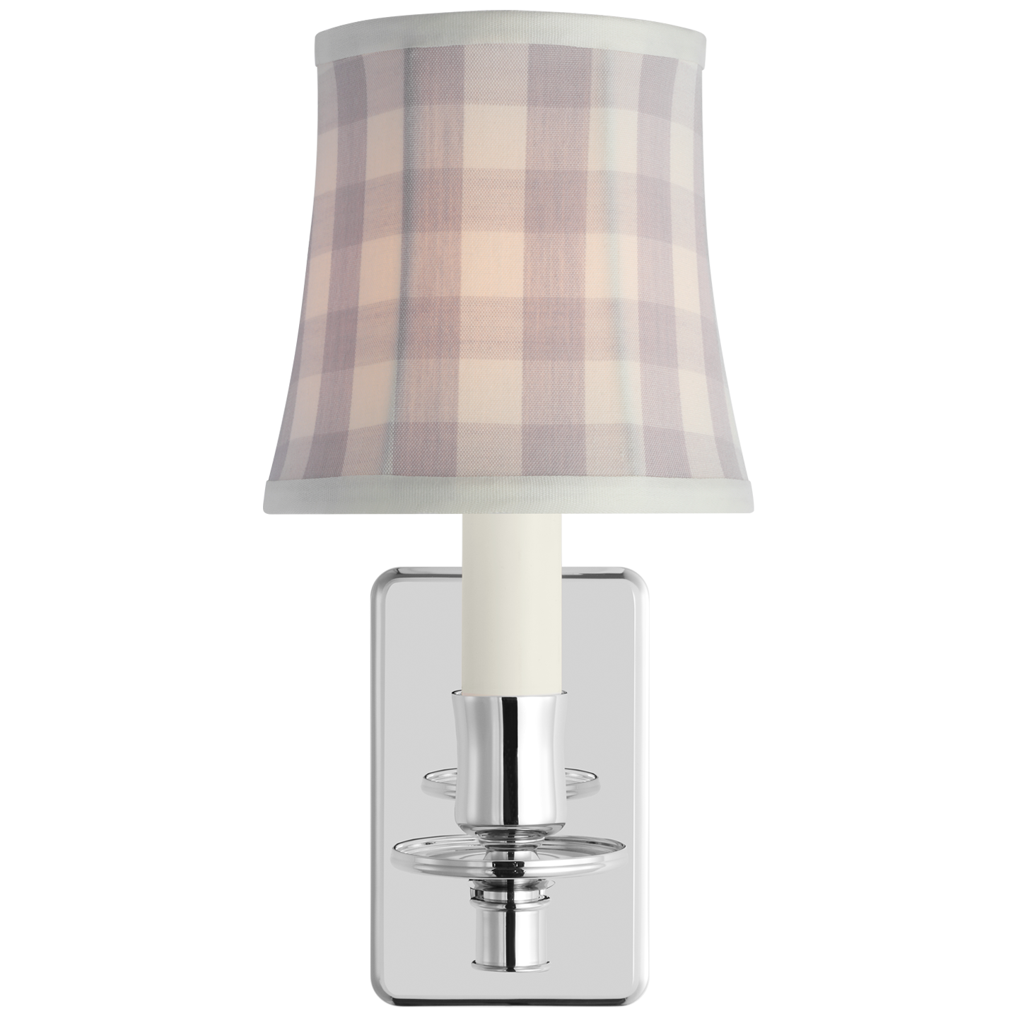 Tara 12" Sconce | Polished Nickel | Schumacher Lilac Elton Check Soft Empire Shade