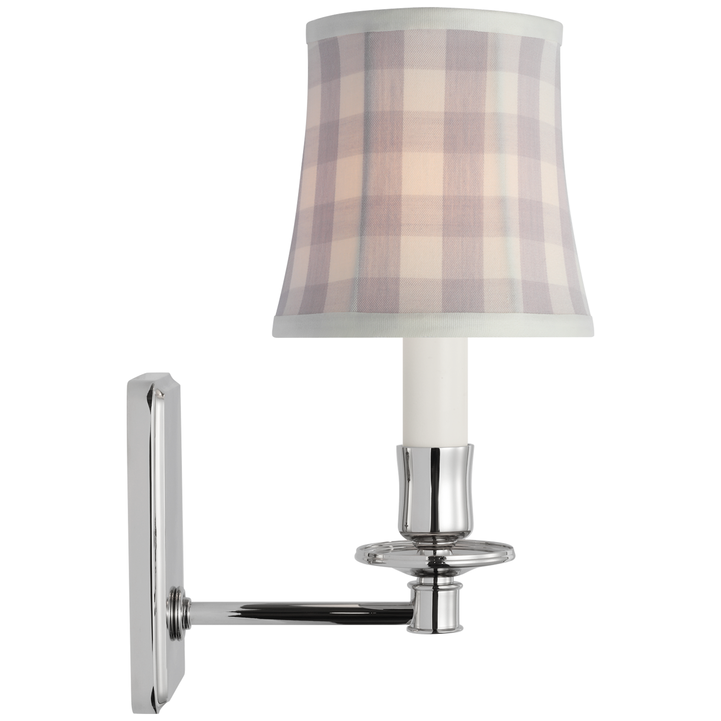 Tara 12" Sconce | Polished Nickel | Schumacher Lilac Elton Check Soft Empire Shade