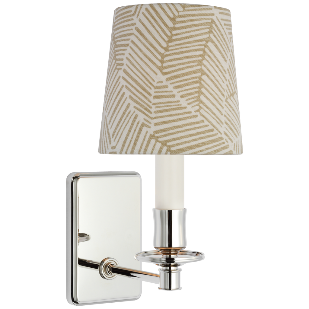 Tara 12" Sconce | Polished Nickel | Schumacher Taupe Abstract Leaf Empire Shade