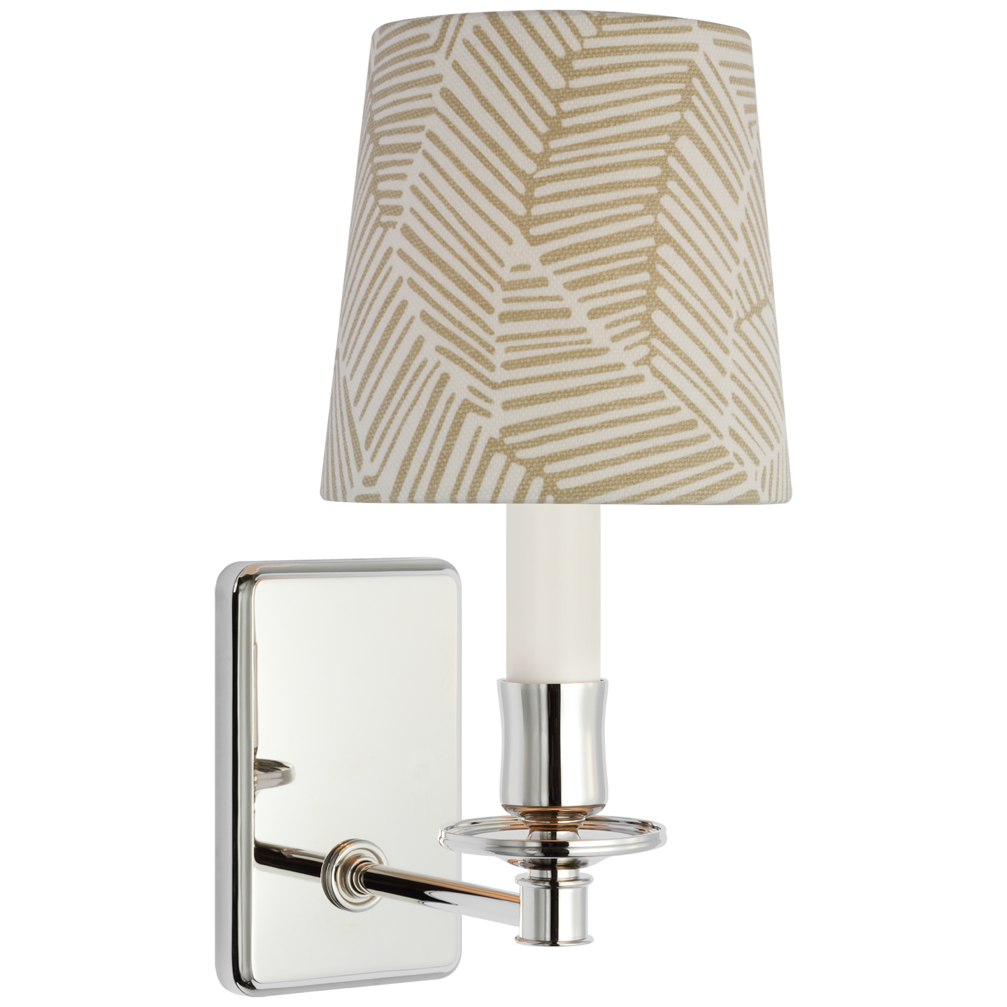 Tara 12" Sconce | Polished Nickel | Schumacher Taupe Abstract Leaf Empire Shade