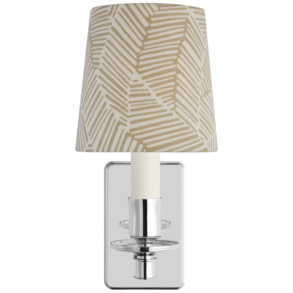 Tara 12" Sconce | Polished Nickel | Schumacher Taupe Abstract Leaf Empire Shade