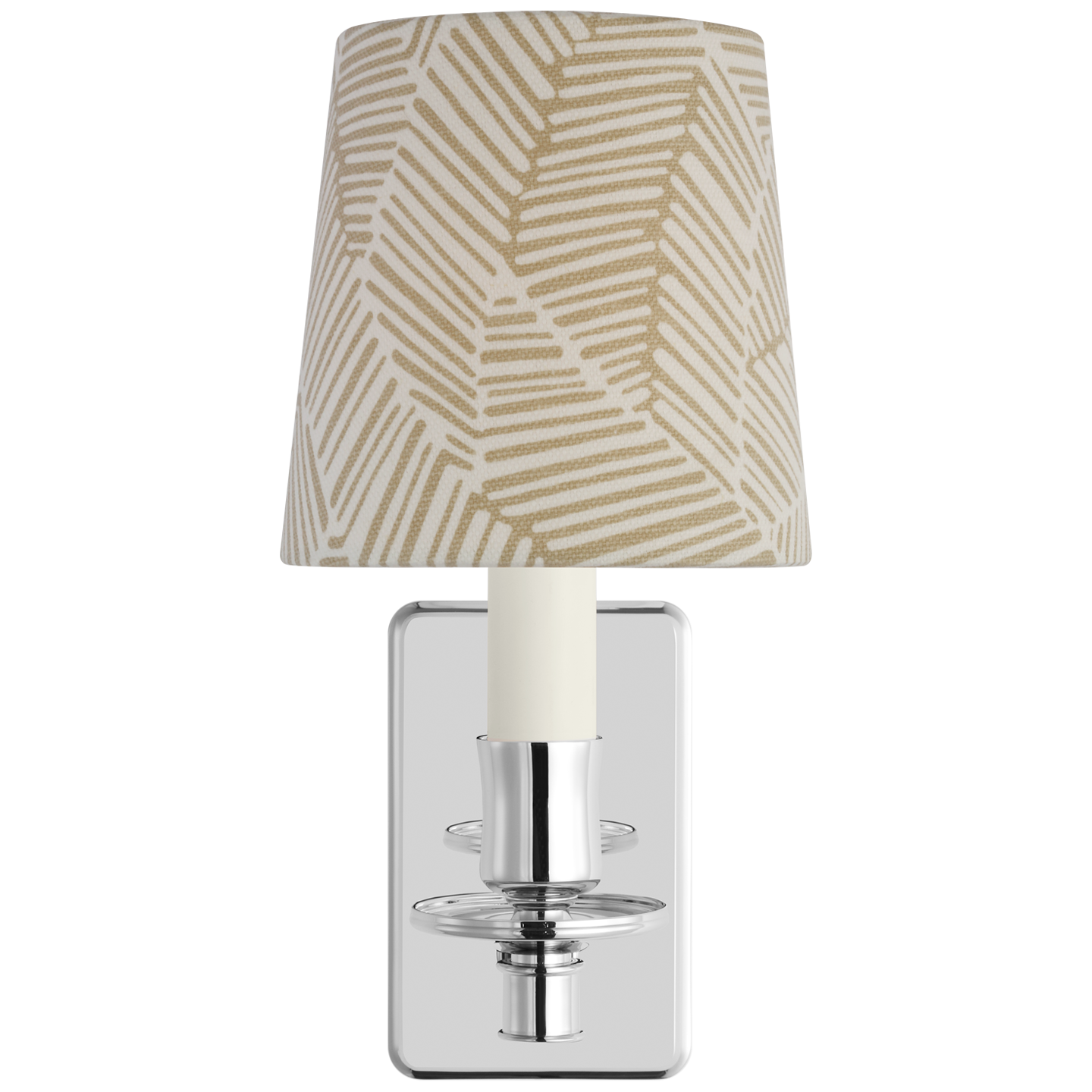 Tara 12" Sconce | Polished Nickel | Schumacher Taupe Abstract Leaf Empire Shade