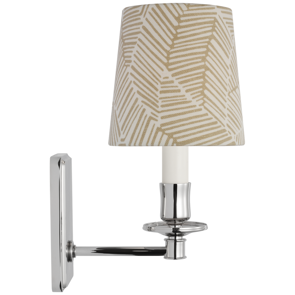 Tara 12" Sconce | Polished Nickel | Schumacher Taupe Abstract Leaf Empire Shade