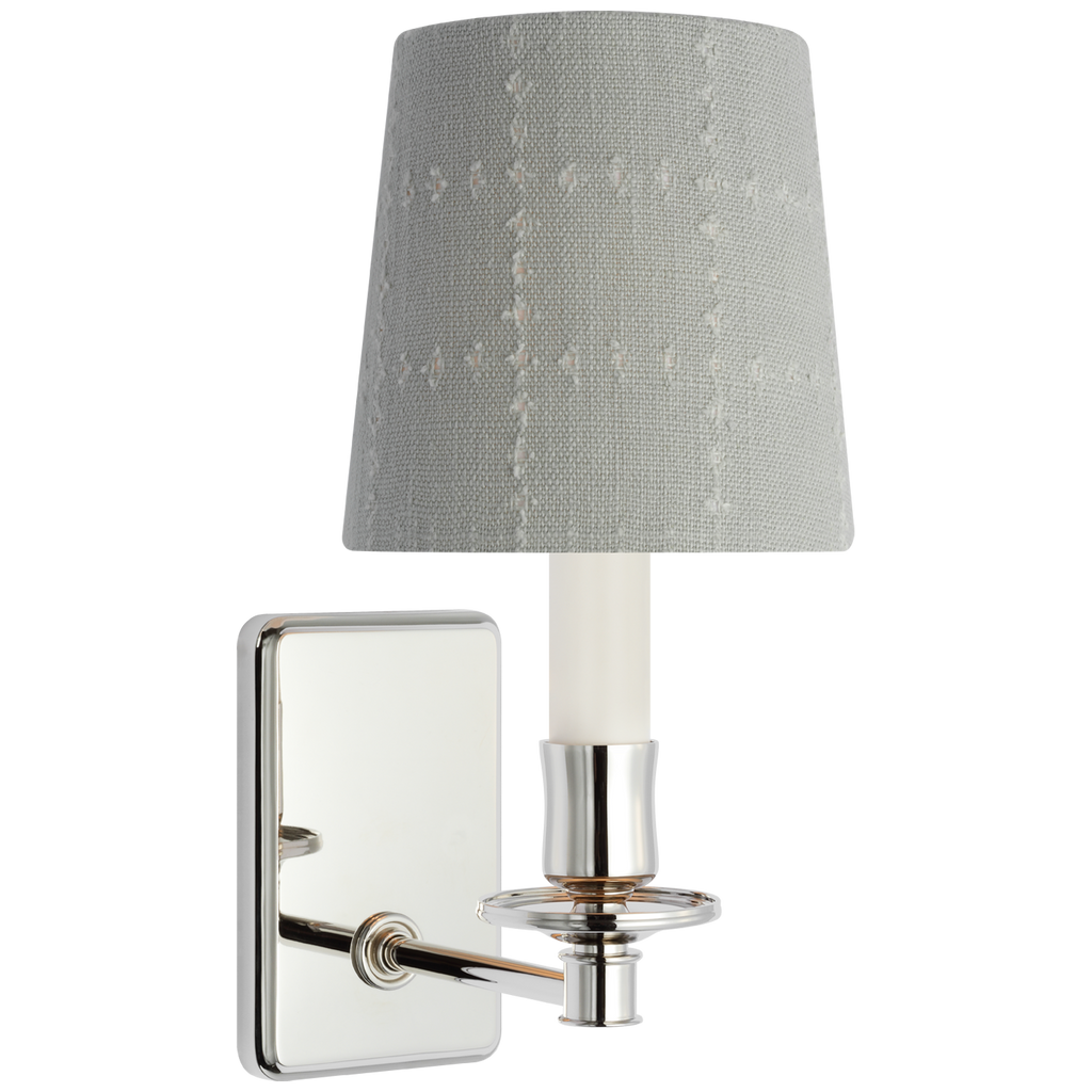 Tara 12" Sconce | Polished Nickel | Schumacher Sky Elin Check Empire Shade