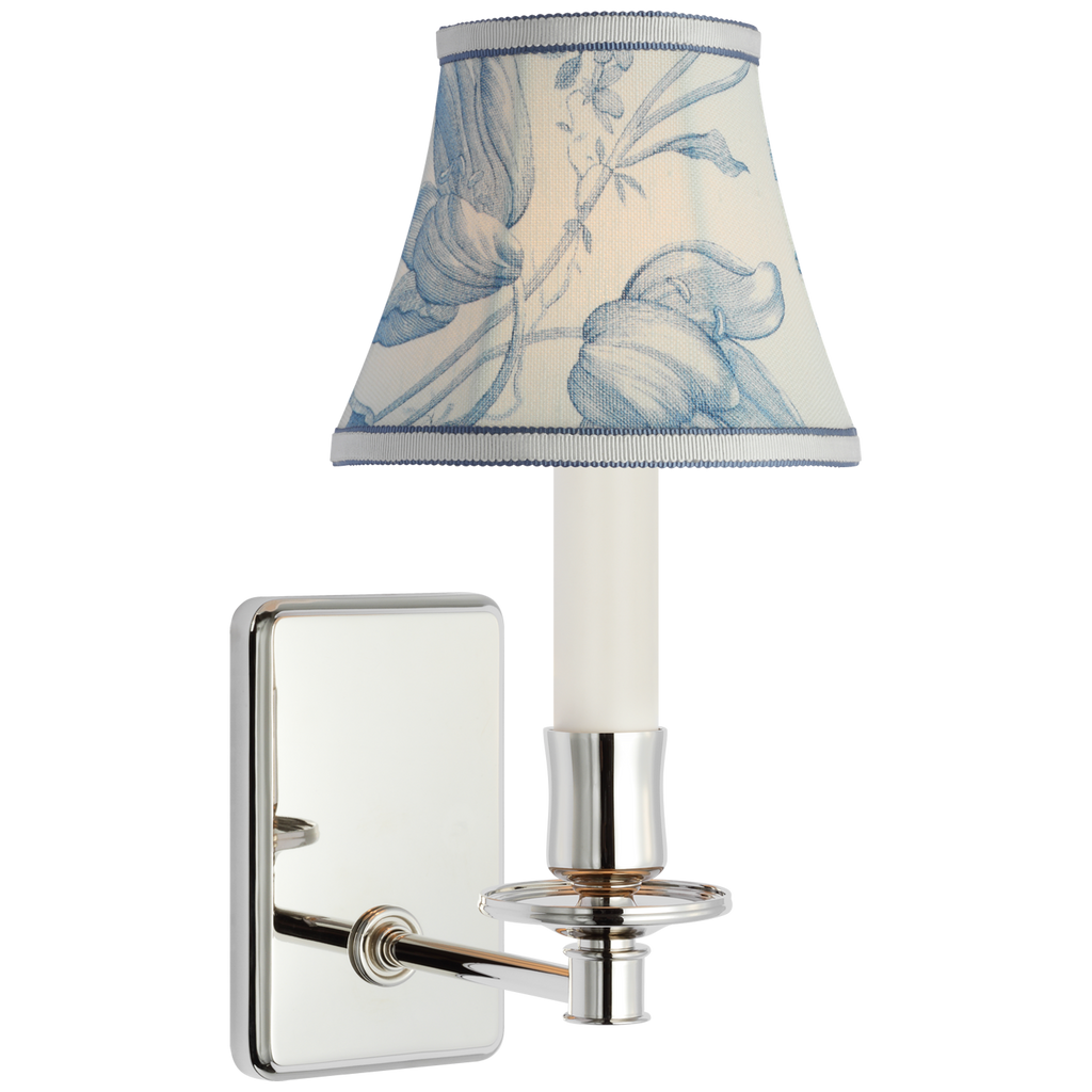Tara 11" Sconce | Polished Nickel | Schumacher Delft Toile De Fleurs Bell Empire Shade