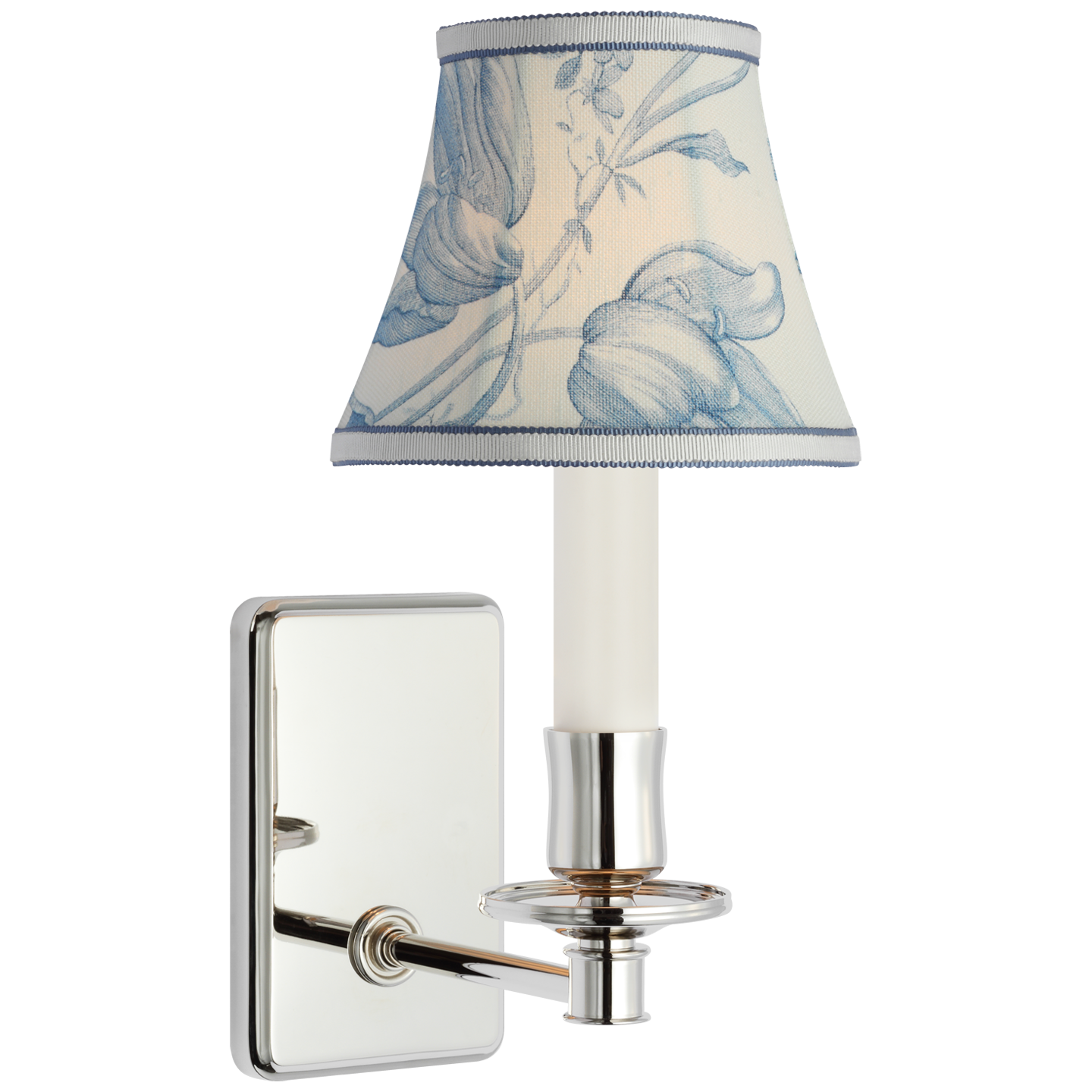 Tara 11" Sconce | Polished Nickel | Schumacher Delft Toile De Fleurs Bell Empire Shade