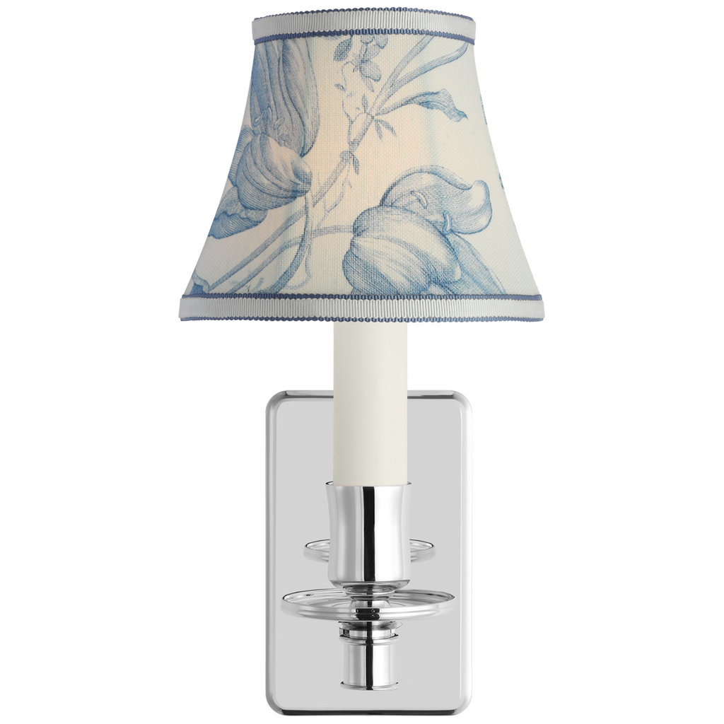 Tara 11" Sconce | Polished Nickel | Schumacher Delft Toile De Fleurs Bell Empire Shade