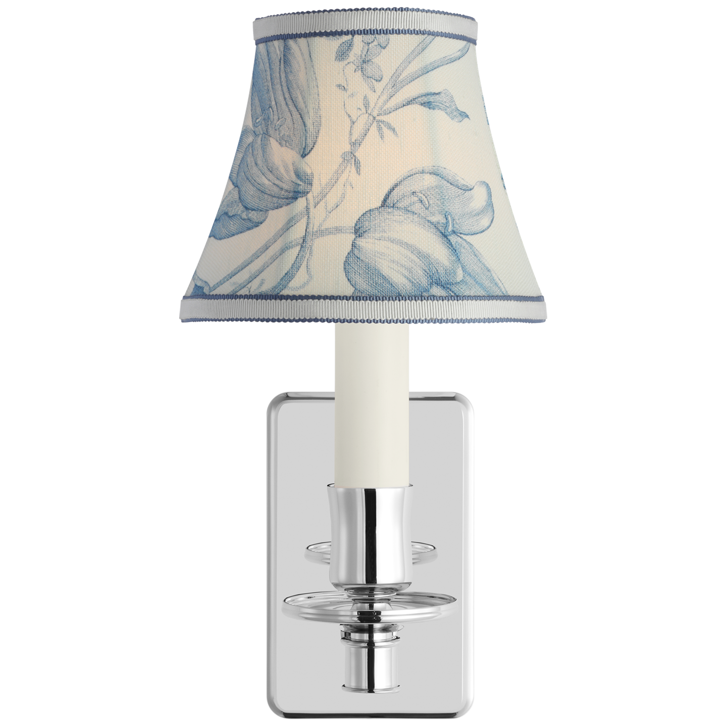 Tara 11" Sconce | Polished Nickel | Schumacher Delft Toile De Fleurs Bell Empire Shade