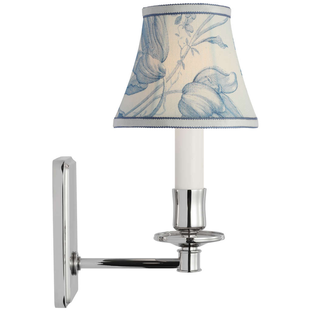 Tara 11" Sconce | Polished Nickel | Schumacher Delft Toile De Fleurs Bell Empire Shade
