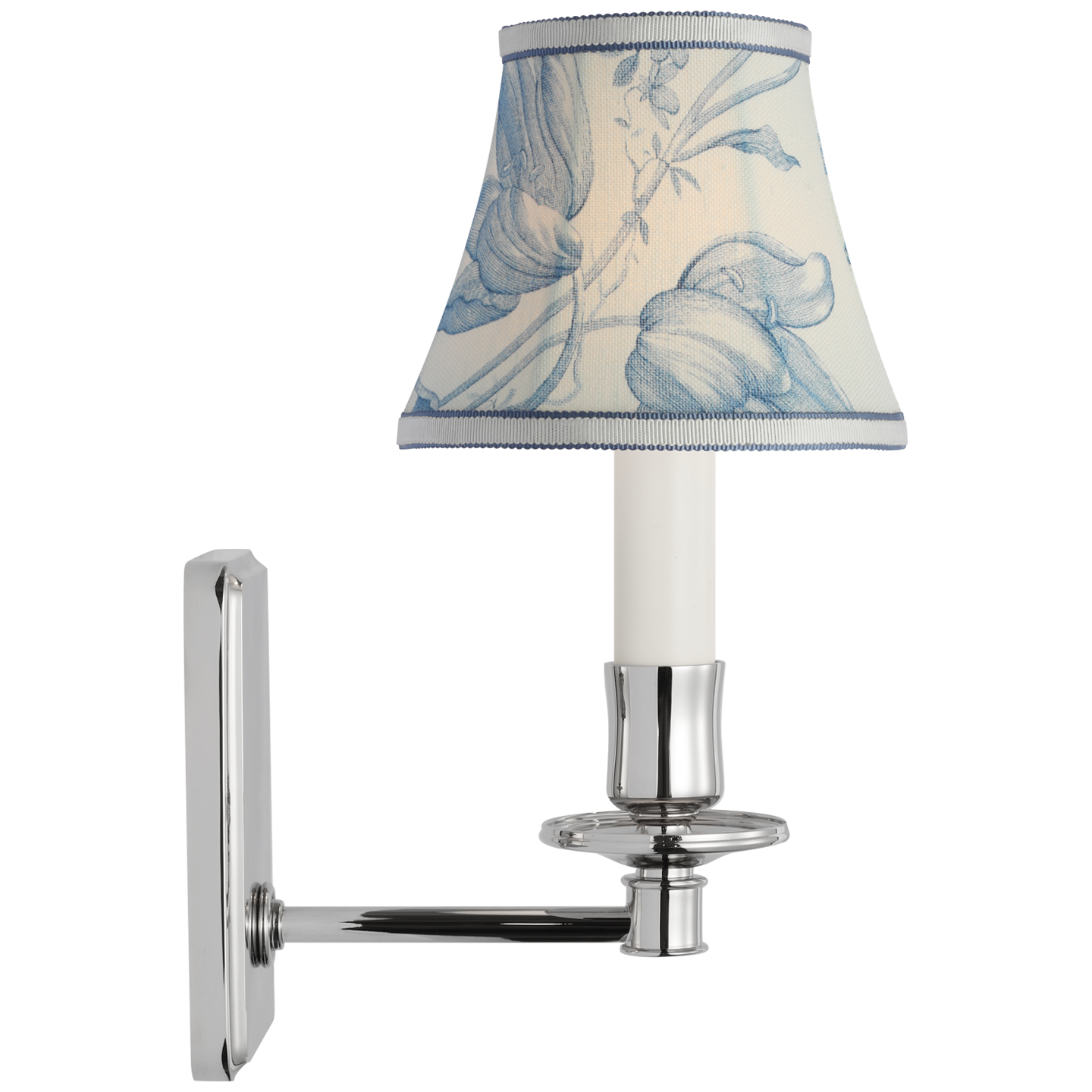 Tara 11" Sconce | Polished Nickel | Schumacher Delft Toile De Fleurs Bell Empire Shade