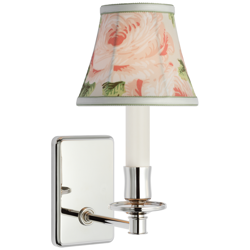 Tara 11" Sconce | Polished Nickel | Schumacher Blush Salisbury Chintz Bell Empire Shade