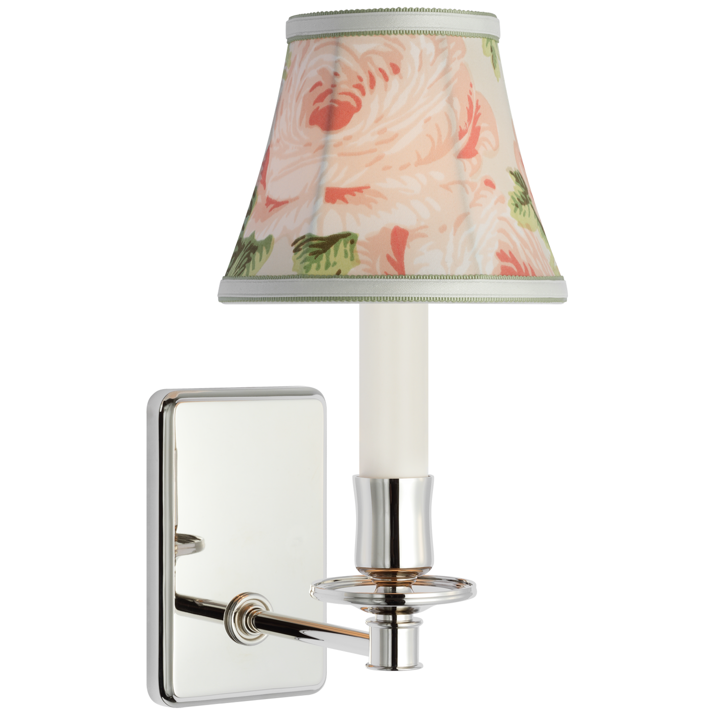 Tara 11" Sconce | Polished Nickel | Schumacher Blush Salisbury Chintz Bell Empire Shade