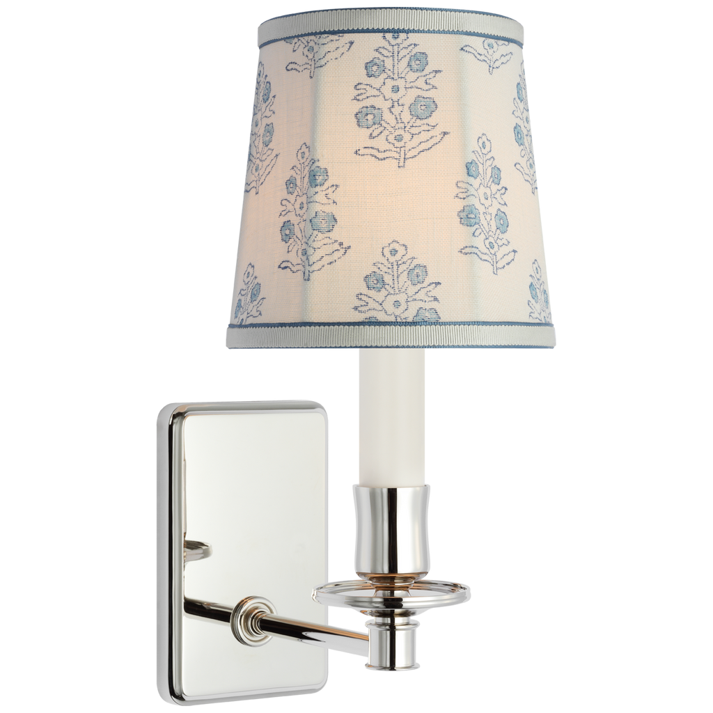 Tara 12" Sconce | Polished Nickel | Schumacher Blue Aditi Soft Empire Shade