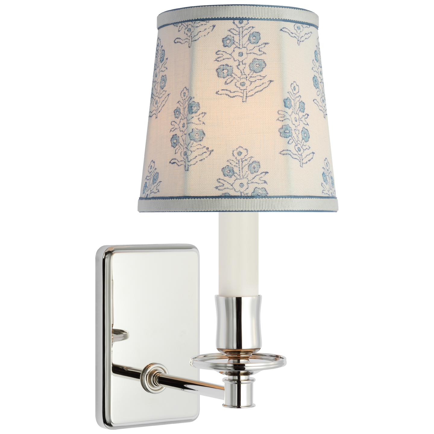 Tara 12" Sconce | Polished Nickel | Schumacher Blue Aditi Soft Empire Shade