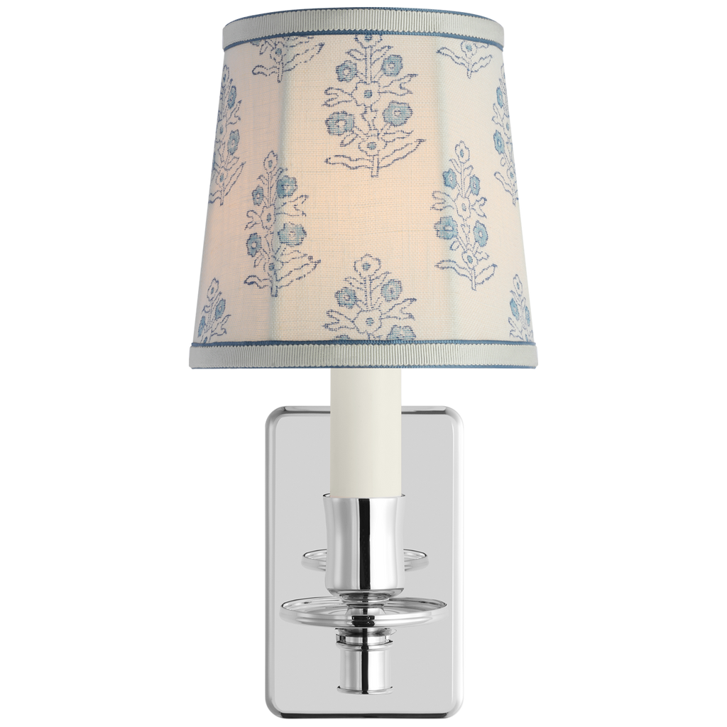 Tara 12" Sconce | Polished Nickel | Schumacher Blue Aditi Soft Empire Shade
