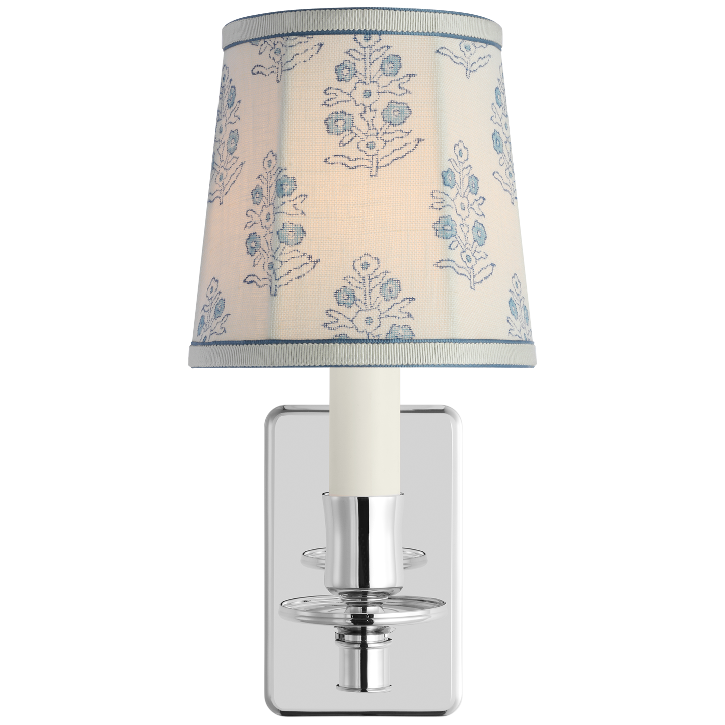 Tara 12" Sconce | Polished Nickel | Schumacher Blue Aditi Soft Empire Shade