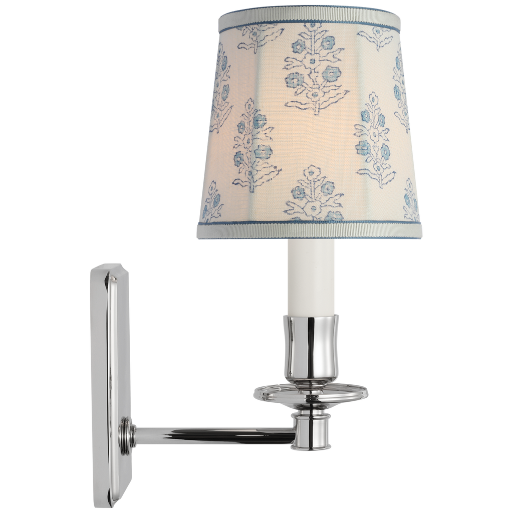 Tara 12" Sconce | Polished Nickel | Schumacher Blue Aditi Soft Empire Shade