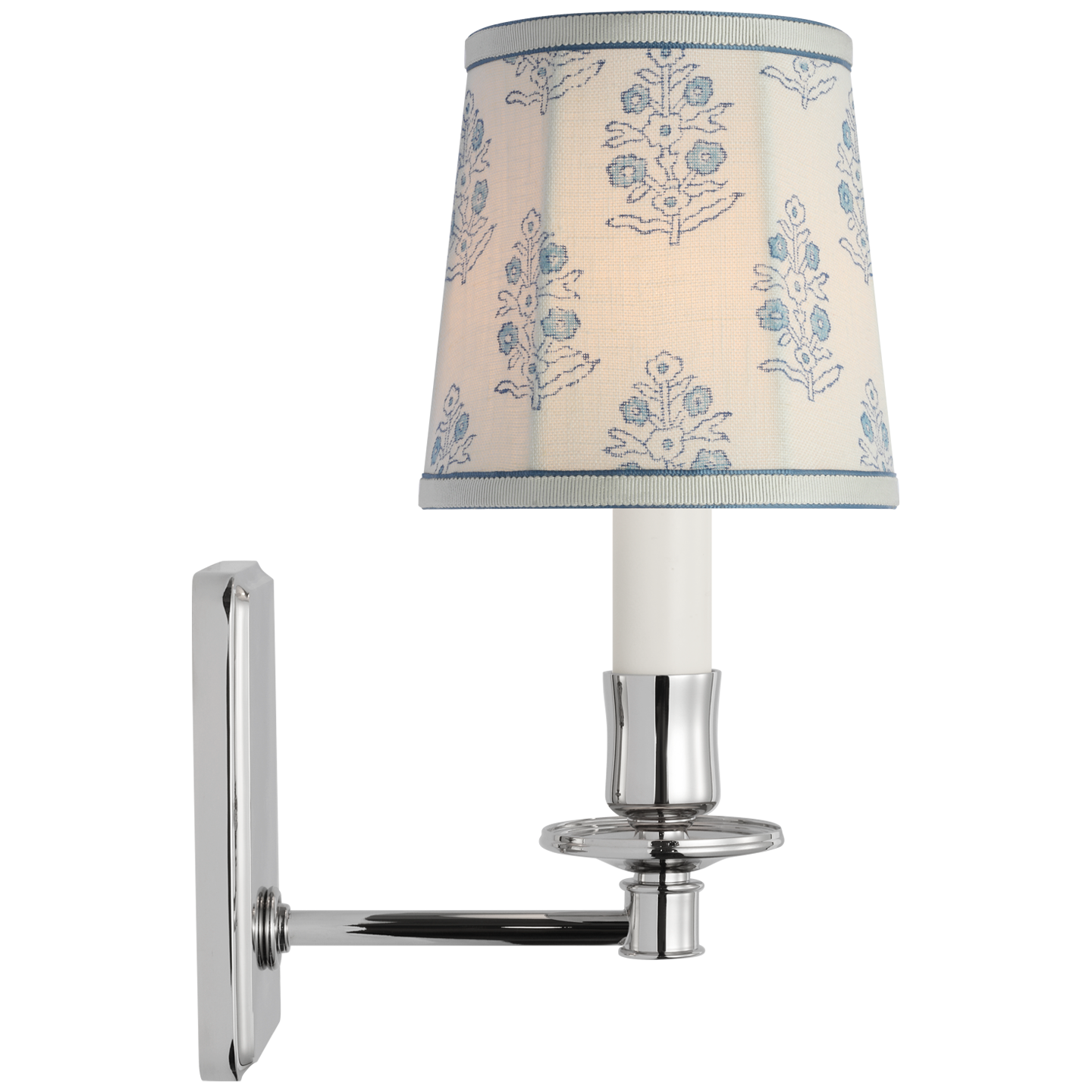 Tara 12" Sconce | Polished Nickel | Schumacher Blue Aditi Soft Empire Shade