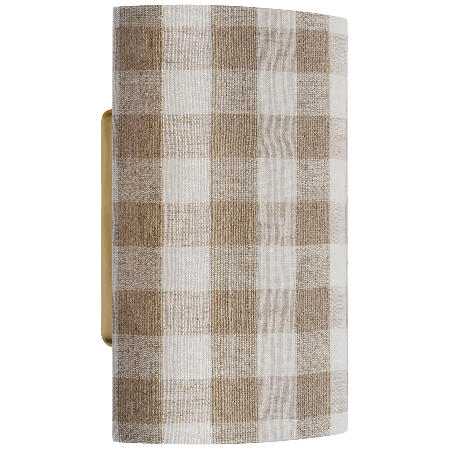 Maeve 8" Shield Sconce | Hand-Rubbed Antique Brass | Schumacher Natural Sidney Check Shield
