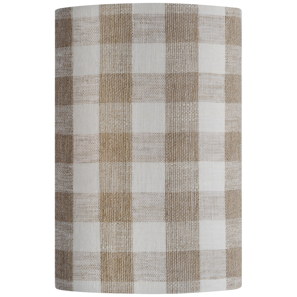 Maeve 8" Shield Sconce | Hand-Rubbed Antique Brass | Schumacher Natural Sidney Check Shield