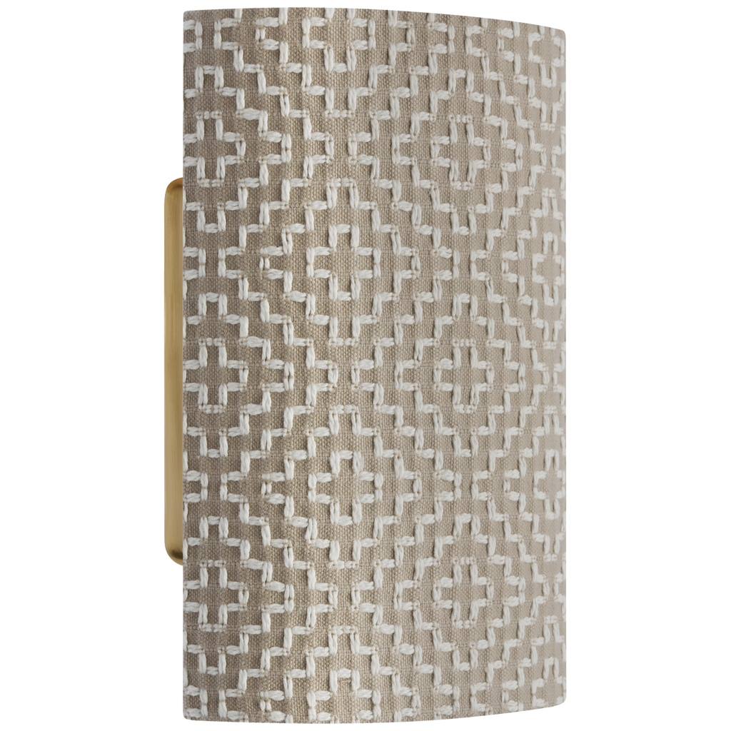 Maeve 8" Shield Sconce | Hand-Rubbed Antique Brass | Schumacher Dove Soho Weave Shield