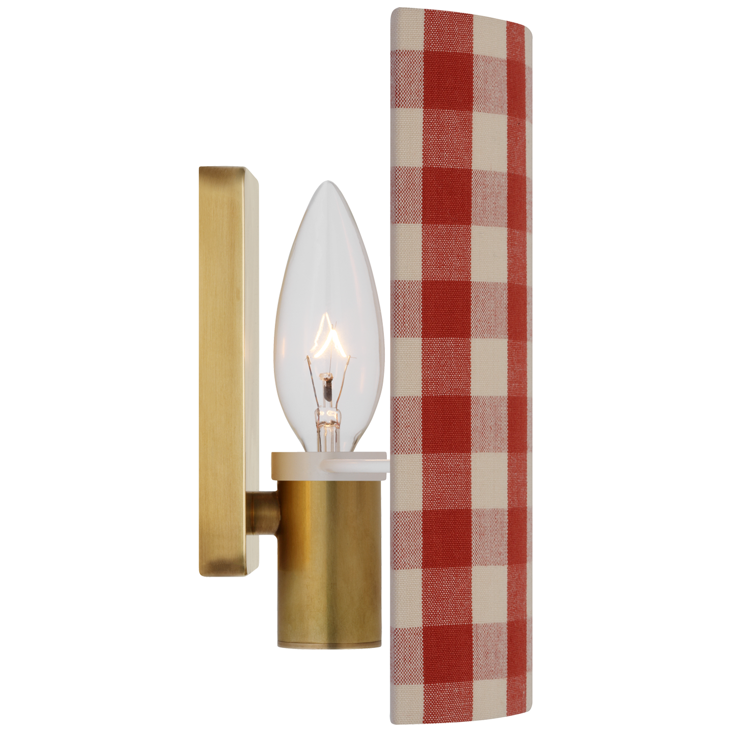 Maeve 8" Shield Sconce | Hand-Rubbed Antique Brass | Schumacher Red Elton Check Shield