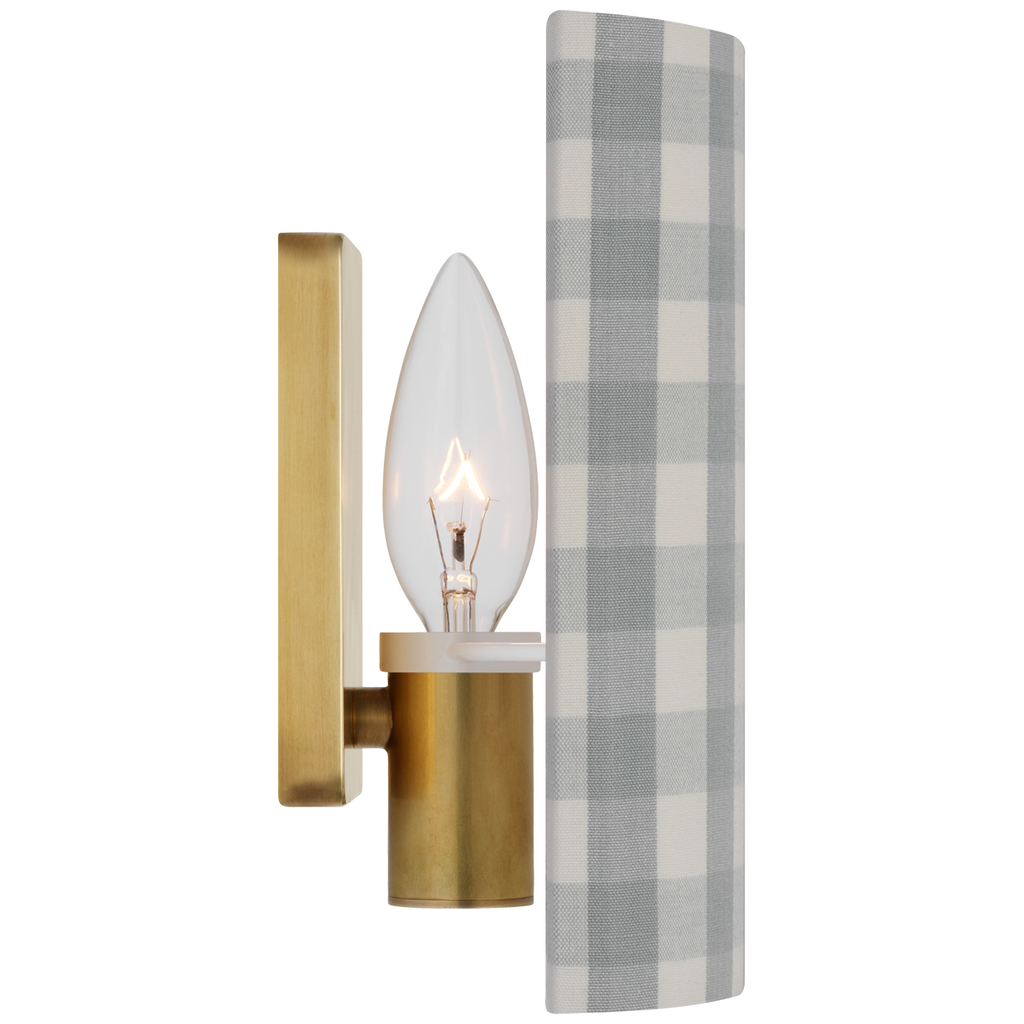 Maeve 8" Shield Sconce | Hand-Rubbed Antique Brass | Schumacher Sky Elton Check Shield