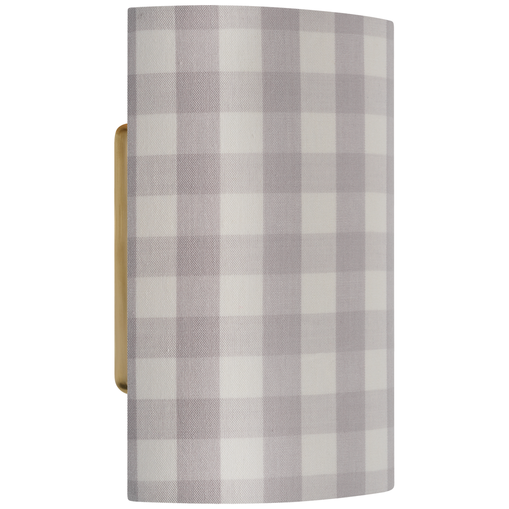 Maeve 8" Shield Sconce | Hand-Rubbed Antique Brass | Schumacher Lilac Elton Check Shield