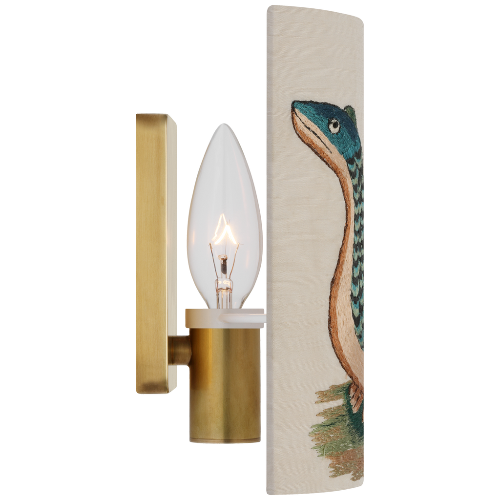 Maeve 8" Shield Sconce | Hand-Rubbed Antique Brass | Schumacher Royal Silk Shield